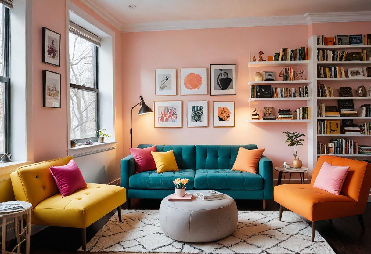 A warm and inviting space filled with vibrant colors, showcasing diverse couples comfortably engaging in open discussions about sex positivity. Include books and art on the walls that celebrate the adult lifestyle, a cozy seating area with cushions, and soft lighting to create an intimate atmosphere. Add subtle details like playful sculptures and tasteful decor that reflect inclusivity and acceptance. vibrant colors. cozy setting. super-realistic.